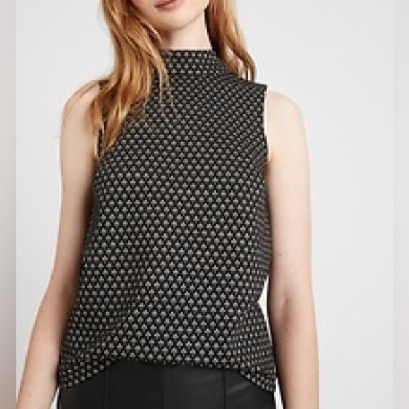 Banana Republic Black and Gold Patterned Mock Neck Shell Sleeveless Top SZ M - Picture 1 of 9